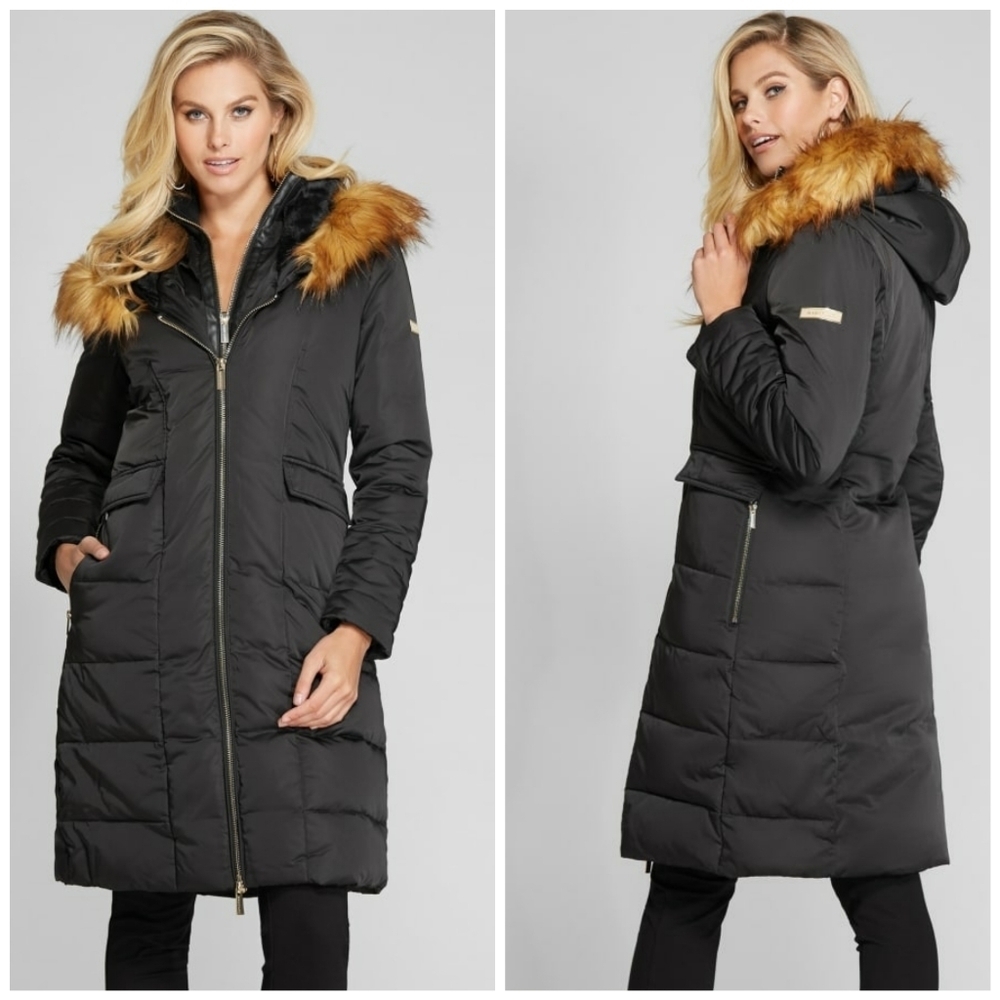 GUESS by MARCIANO Aspen Midi Faux-Down Coat SZ S